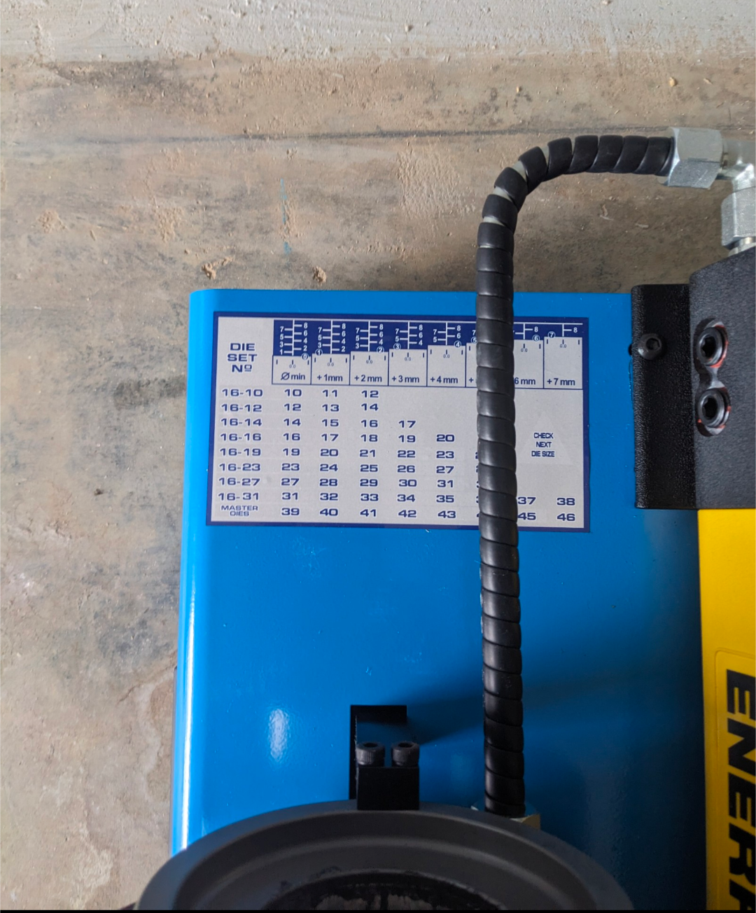 Enerpac Portable Hydraulic Hose Crimper including die sets